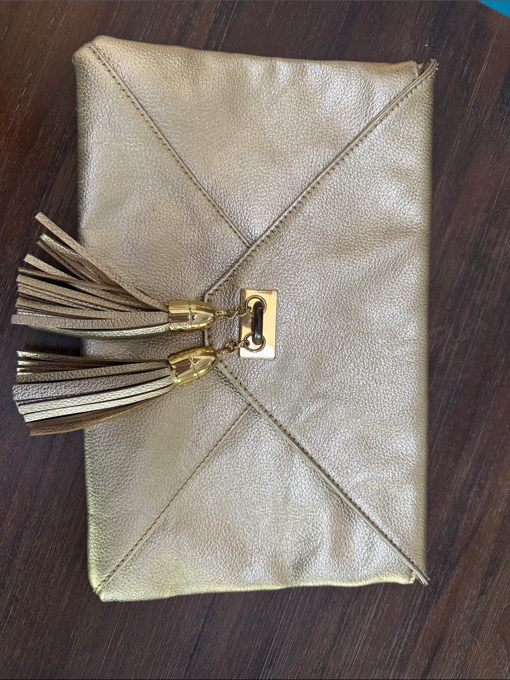 Lilly Pulitzer Metallic Gold Tassel Envelope Clutch